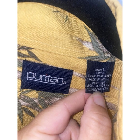Puritan Hawaiian Bamboo  Short Sleeve Button Up Shirt  Leaves Vintage Large - Picture 4 of 6